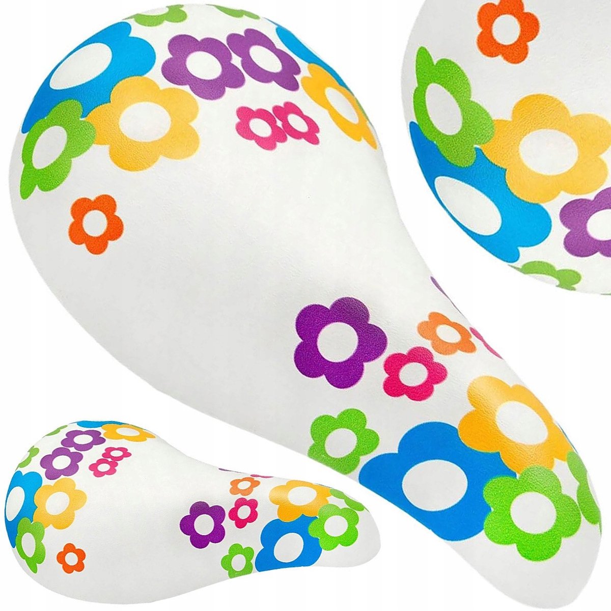 Kinderfietszadel Wit met Bloemenprint - 20/24 inch met Klem