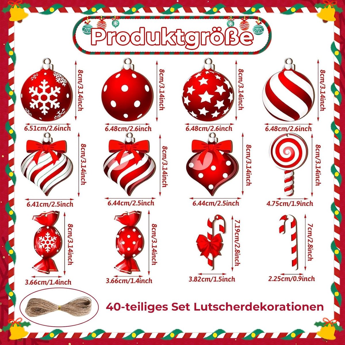 Kerstboomversiering set 35 stuks - Houten decoratieve hangers - Rood wit - Voor feestelijke kerstdecoratie - ShopVlot – foto 5
