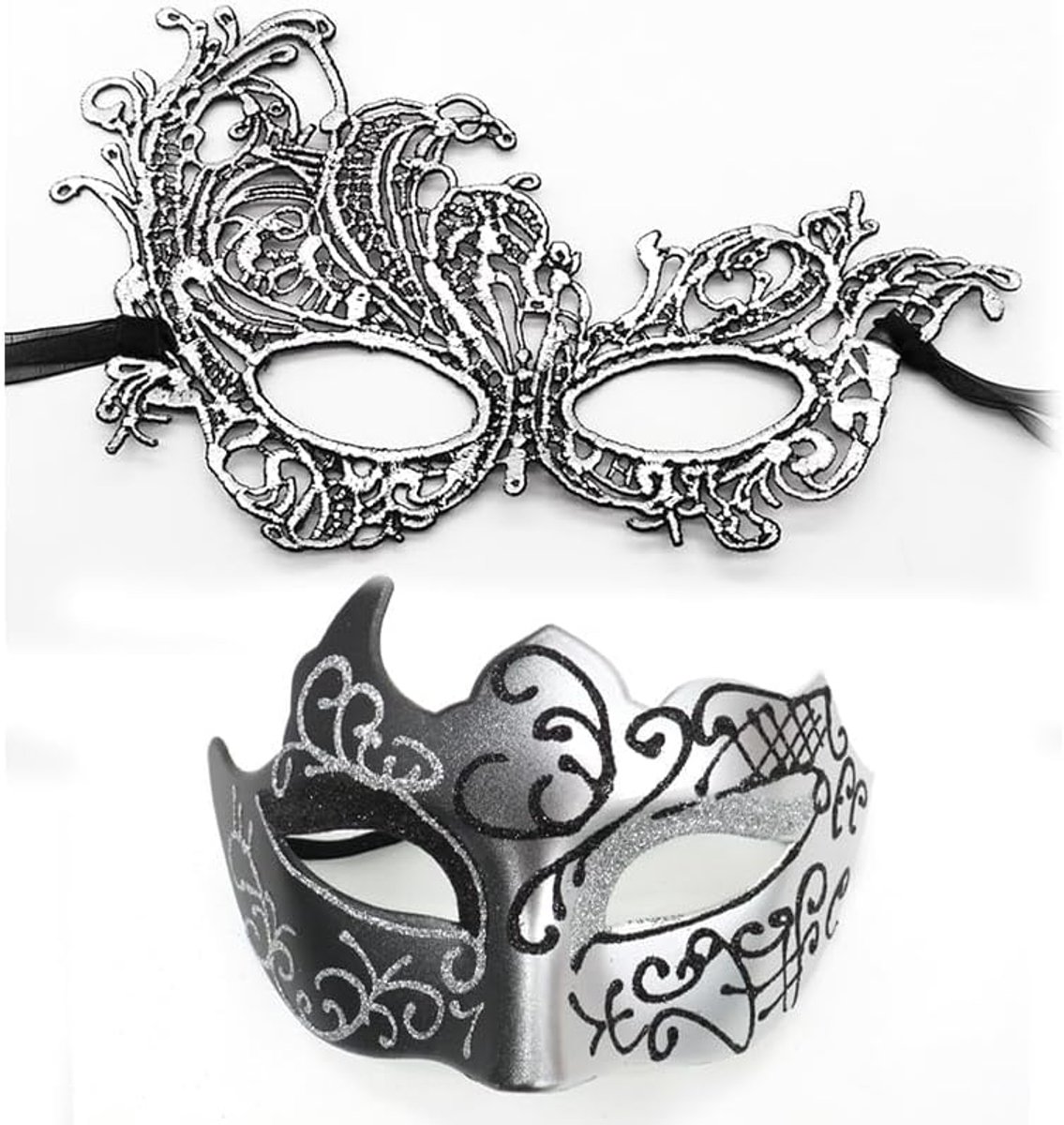 2PCS Masker voor stelletjes - Venetiaans - Kanten design - Perfect voor Halloween - ShopVlot