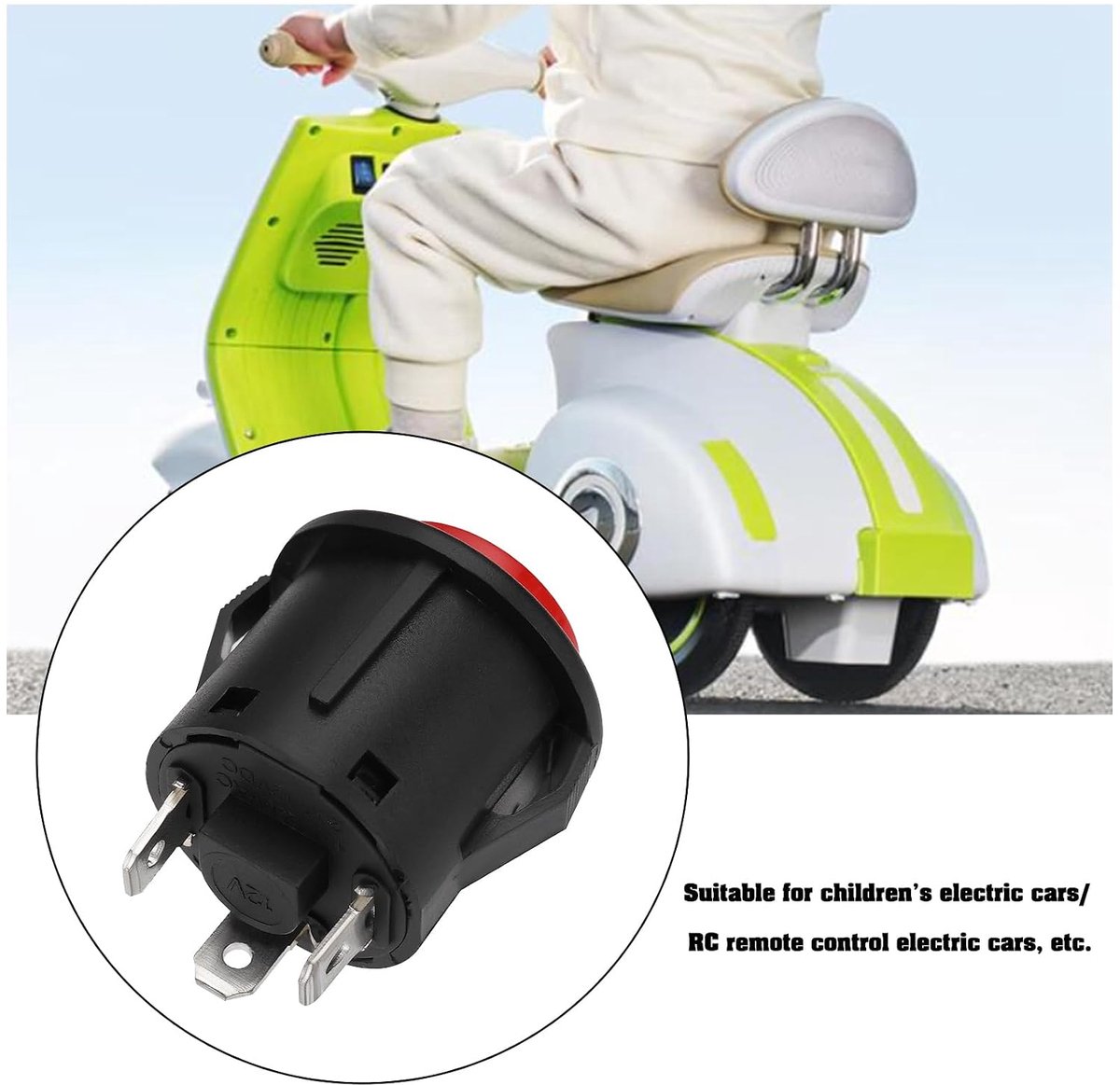 Power Start Button Switch 3Pin 26mm - 12V - Voor elektrische kinderauto's - Betrouwbare verbinding - ShopVlot