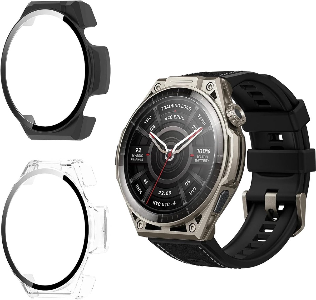 Beschermhoes Amazfit Balance Ultra - hard PC-frame - transparant en zwart - krasbestendig - ShopVlot