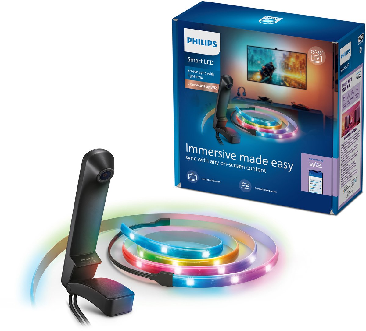 Philips Smart Lighting - screen sync kit - rgbic led-strip - voor 75"-85" tv's - gekleurd en instelbaar wit licht - dimbaar - automatische kalibratie - entertainment starterkit - werkt met de wiz app - wifi
