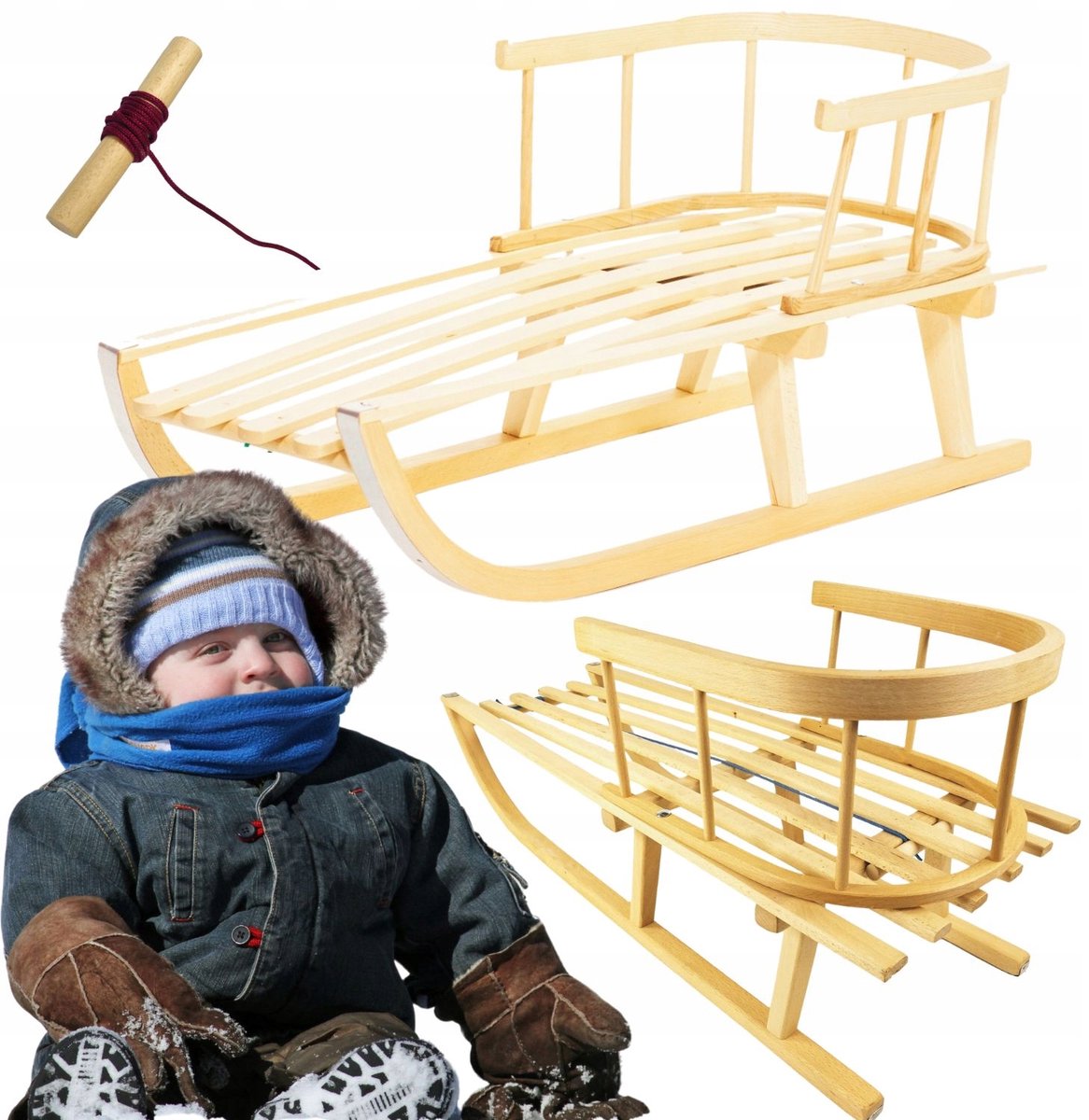 Klassieke Houten Slee met Rugleuning en Touw - Perfect Cadeau