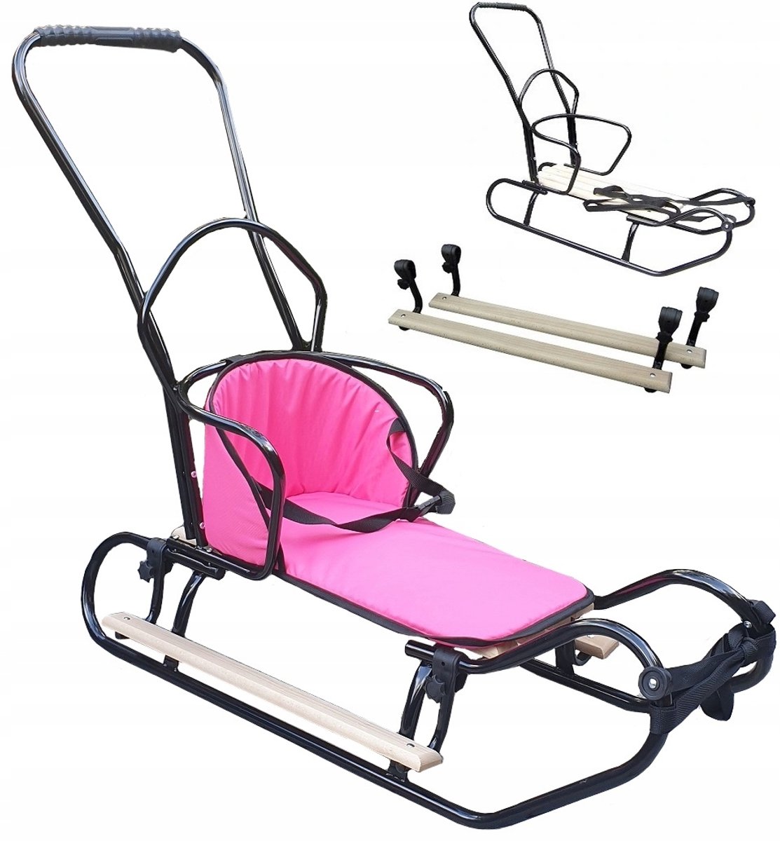 Sleeën EVO King Size 105cm: Luxe met dikke mat, rugleuning, duwstang & voetensteunen