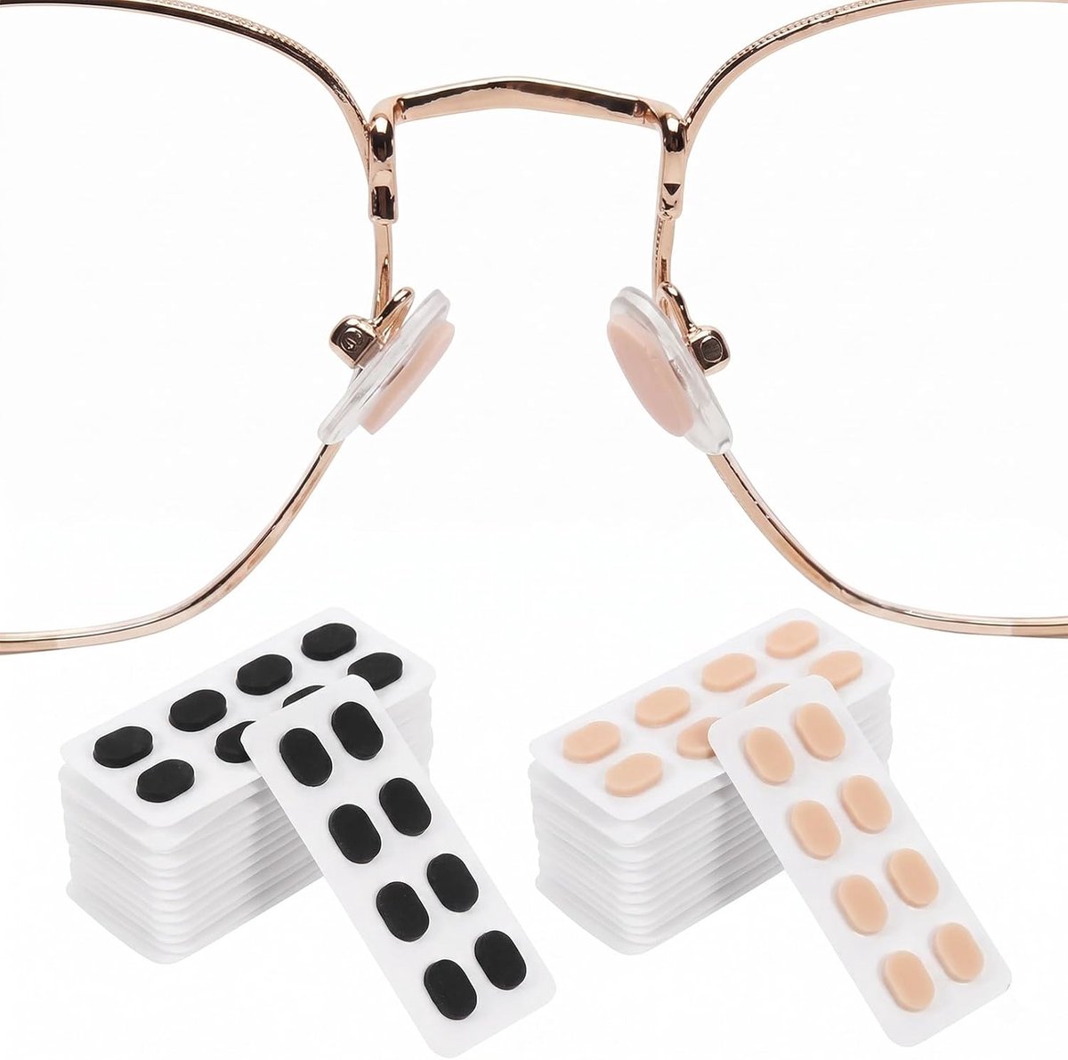 Neuspads voor brillen, antislip, van zacht latexschuim, zelfklevend, voor bril en zonnebril, zwart en beige, 80 paar - ShopVlot