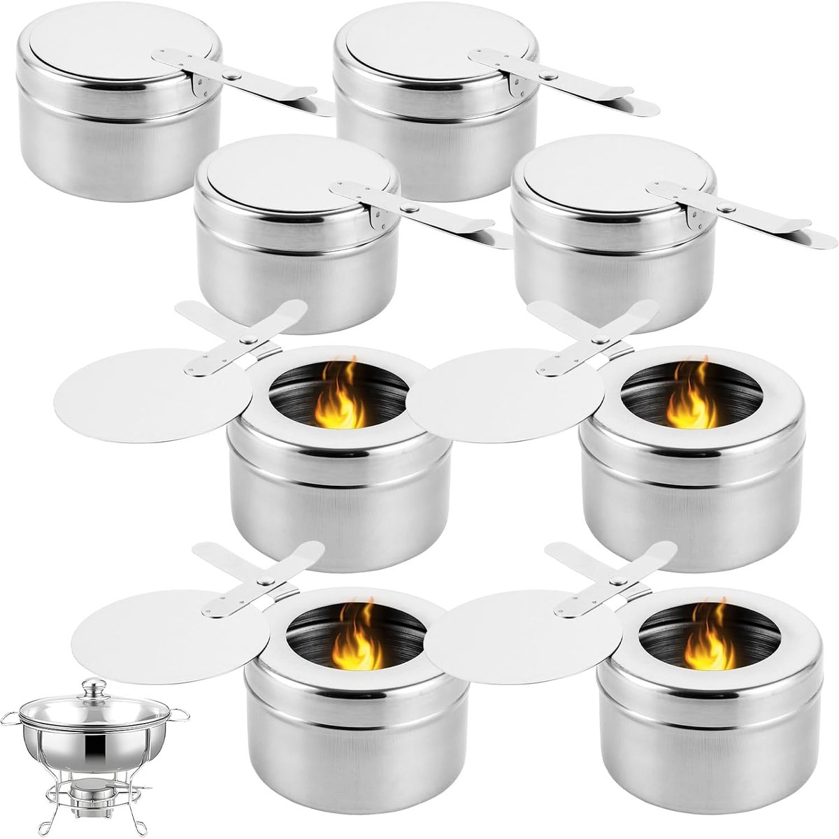 Pack of 8 Stainless Steel Fire Pasta Holders, Fire Pasta Holder with Lid, Fondue Burner, Fire Paste Holder for Buffet - ShopVlot