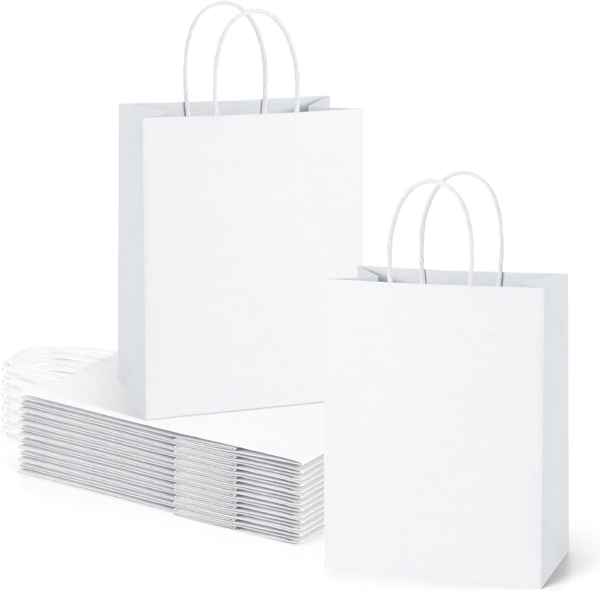 Eupako Witte papieren zakken, 25 stuks, cadeauzakjes met handvat, 21 x 11 x 27 cm, medium kraftpapieren zakken - ShopVlot