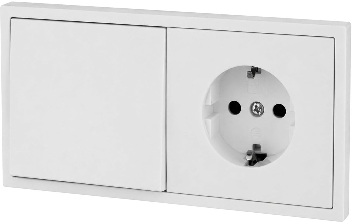Inbouwdesign stopcontact, schakelaar, 2-voudig, stekkerklem, All-in-One, serie V11, wit - ShopVlot