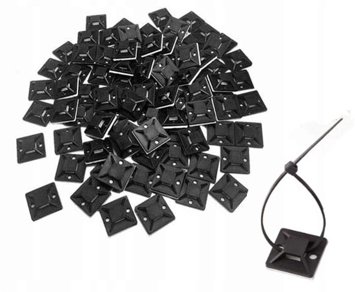 100x Zelfklevende Kabelclips Zwart 25x25mm - Kabelbeheer Oplossing