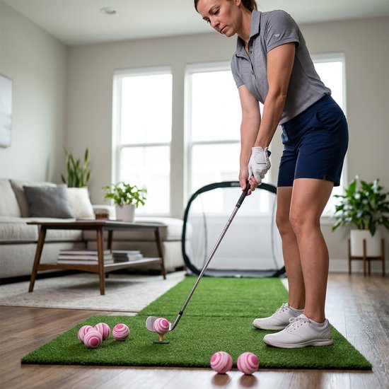 Wit roze golf oefen ballen set van 16 voor heren en dames – 42 mm schuim golfballen – zachte golf trainings ballen voor binnen en buiten – golf trainings materiaal — afbeelding 5