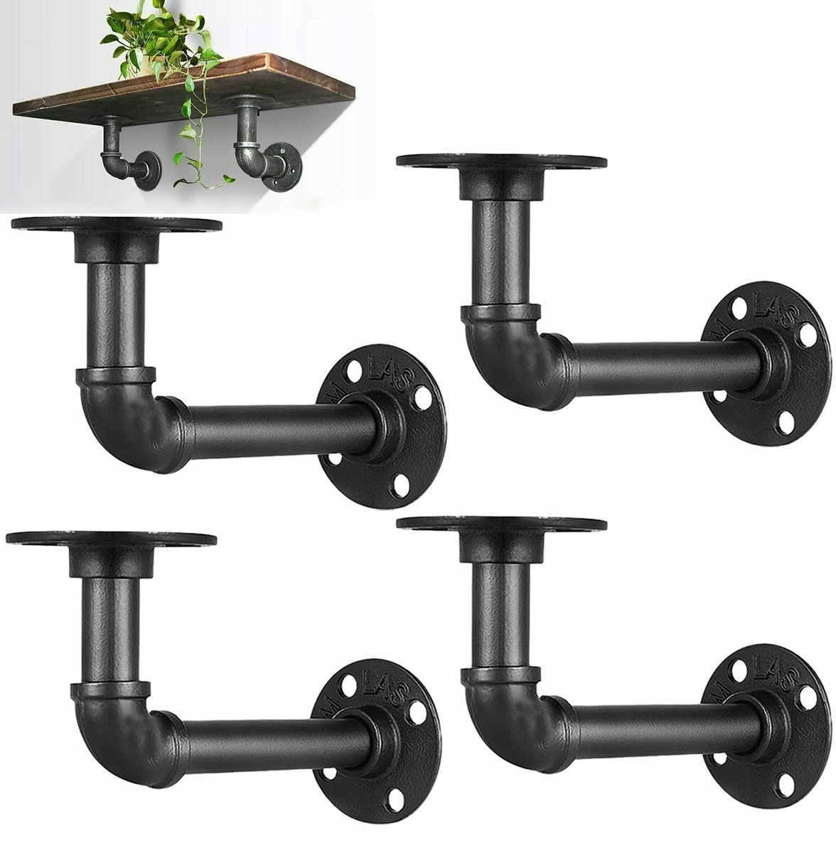 Industriële Wandplankdragers, Metaal, Zwart, 140x96mm (Set van 4)