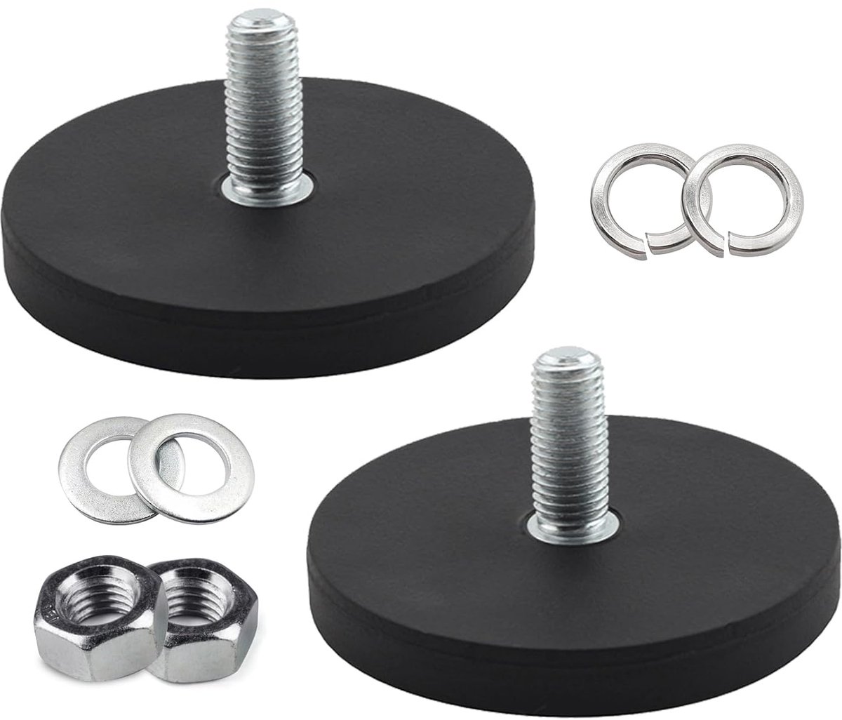 Pack of 2 rubber neodymium magnets, diameter 66 mm, rubber round magnets, flat gripping magnet, disc pot magnet with - ShopVlot