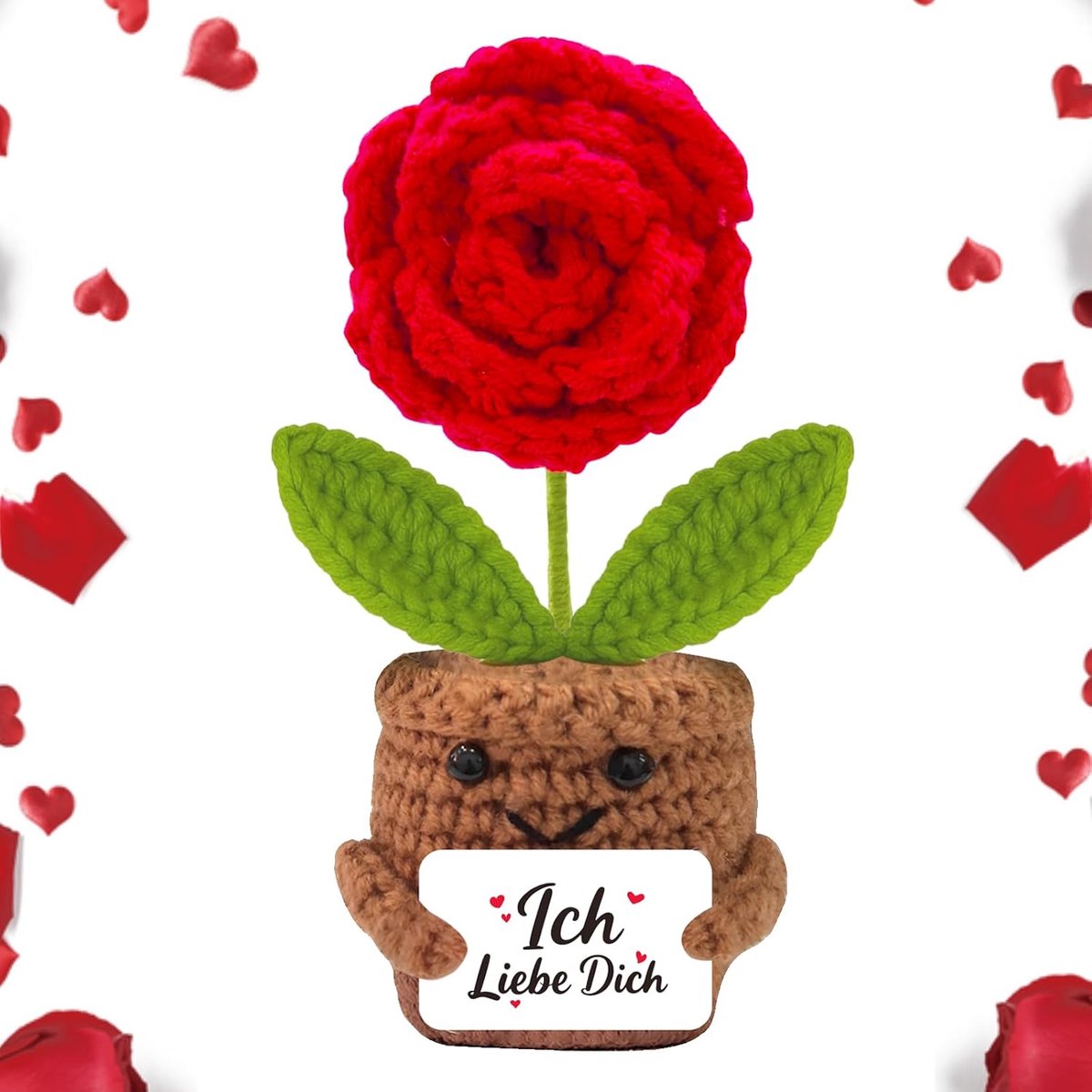 Ich liebe Dich, cadeaus voor vrouwen, vriendin, Valentijnsdagcadeau, geluksbrenger, gebreide rode roos, positieve - ShopVlot