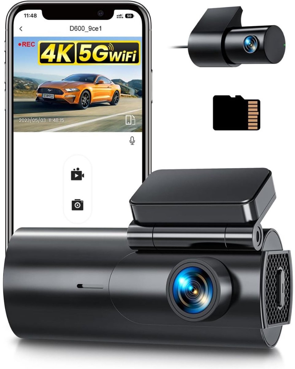 NIVA® Dashcam - 4K - Dashcam voor En Achter - Dashcam voor Auto - Zwart - 4cm x 6cm x 3cm