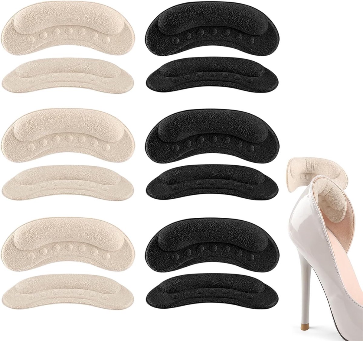Hakbeschermers naaldhak - Zwart & Beige - 9,6 x 3,2 cm - Anti-Slip Hielkussens met Schuimlaag - Voor Vrouwen en Mannen