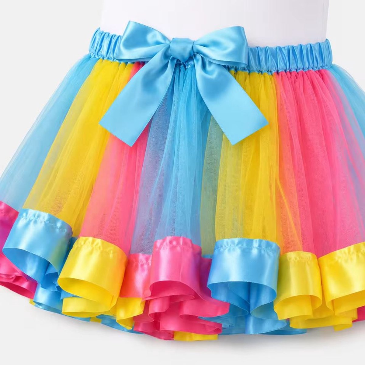 Tutu kinderen - Regenboog rok - Feestrok - Ballet rokje - Verkleedkleding kind - Rainbow tutu - Geel roze blauw - Tule - 5-7 jaar - 40 cm lang - Jonyx
