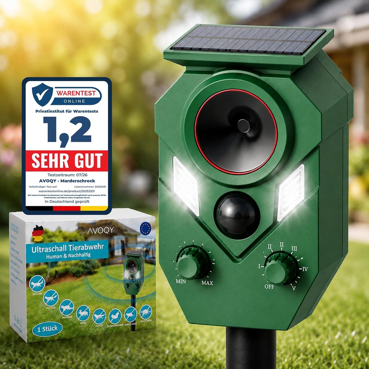 Ultrasone kattenverjager op zonne-energie met bewegingsmelder, kattenafweer dierenverjager voor tuin en bloembed - ShopVlot