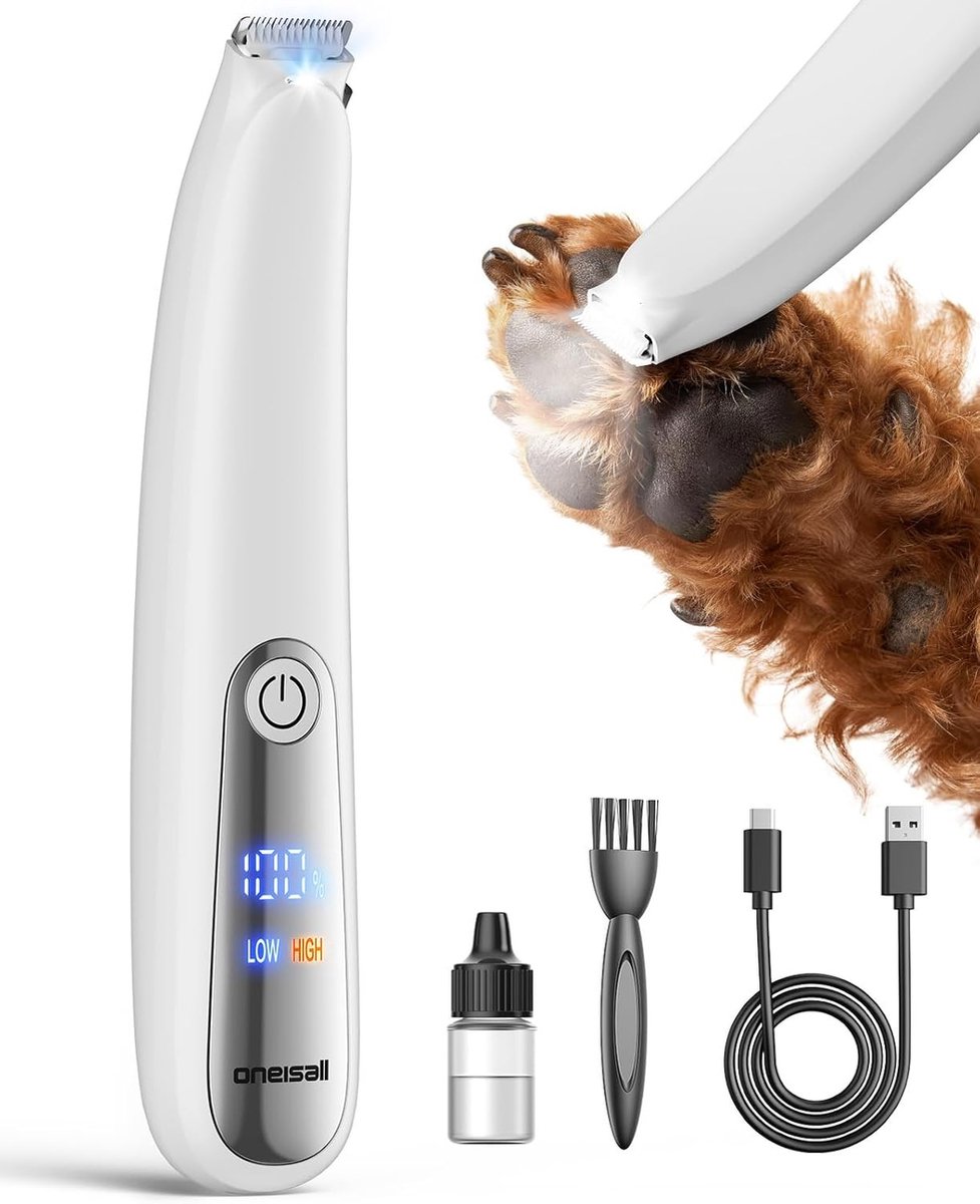 Tondeuse katten langhaar - Zilver - Draadloos - Stil en met LED-licht - Voor gevoelige katten en honden