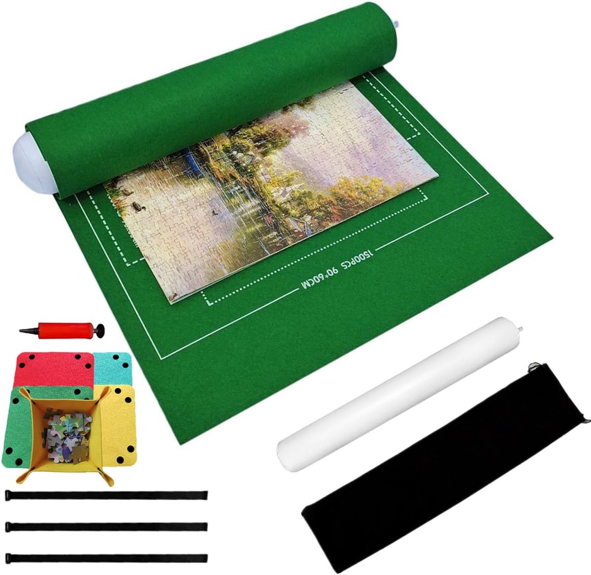 Puzzle Mat Roll Felting Puzzle Roll Up Mat Professional Puzzle Mat for 1000/1500 Puzzles (Green) - ShopVlot