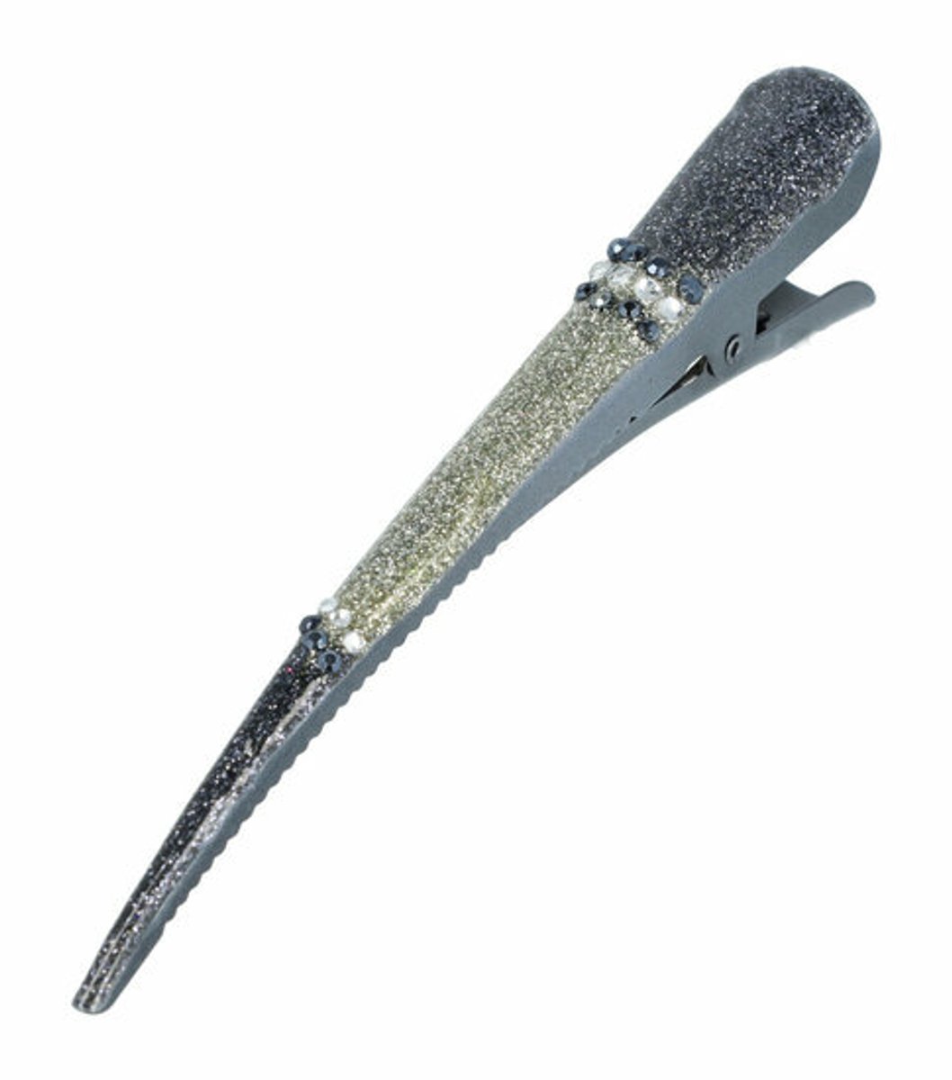 Haarsoires Haarspeld Duckklem 13cm – Basic – Glitter & Steentjes – Zilver Grijs - Sterke Haarclip voor Styling & Dagelijks Gebruik - Hair Clip - Decoratieve Haaraccessoire