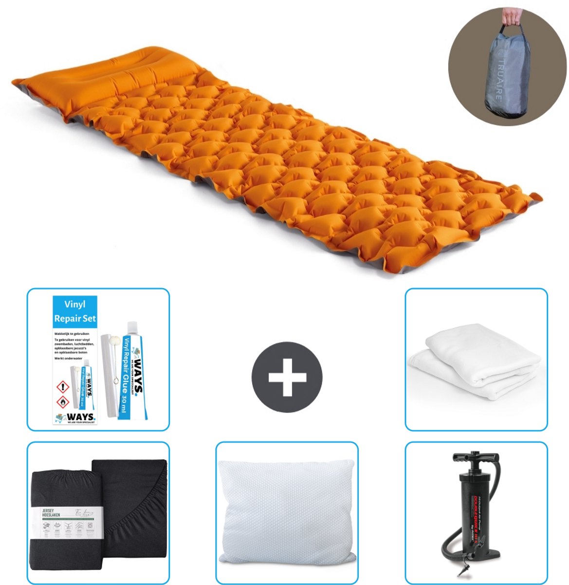 Intex Campingmat - 1-Persoons - 71 x 191 x 11 cm - Oranje - Inclusief Hoeslaken - Kussen - Pomp - Reparatieset en Kussenbeschermer