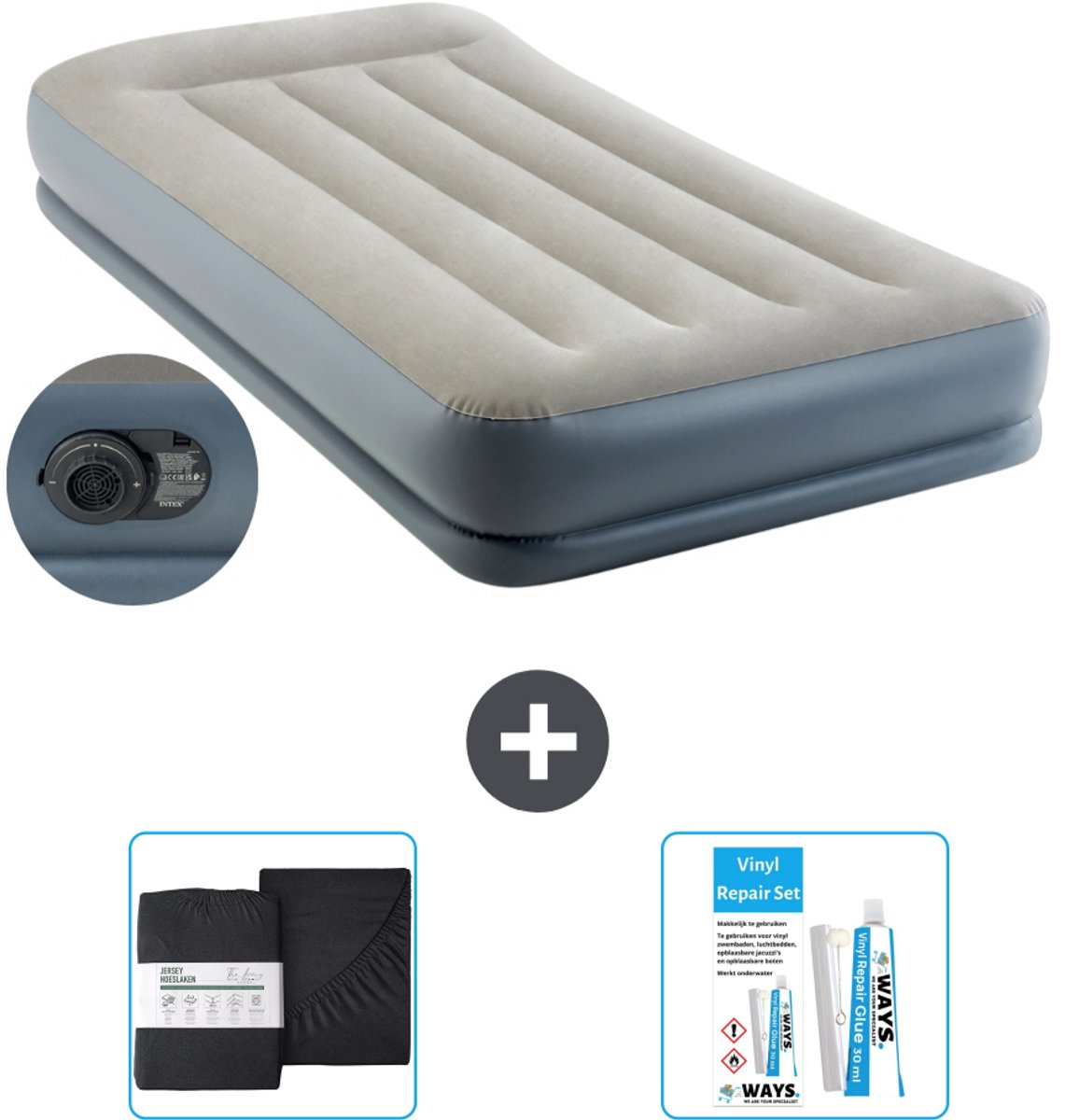 Intex Luchtbed - 1-Persoons - 99 x 191x 30 cm - Grijs - Inclusief pomp - Accessoires CB18