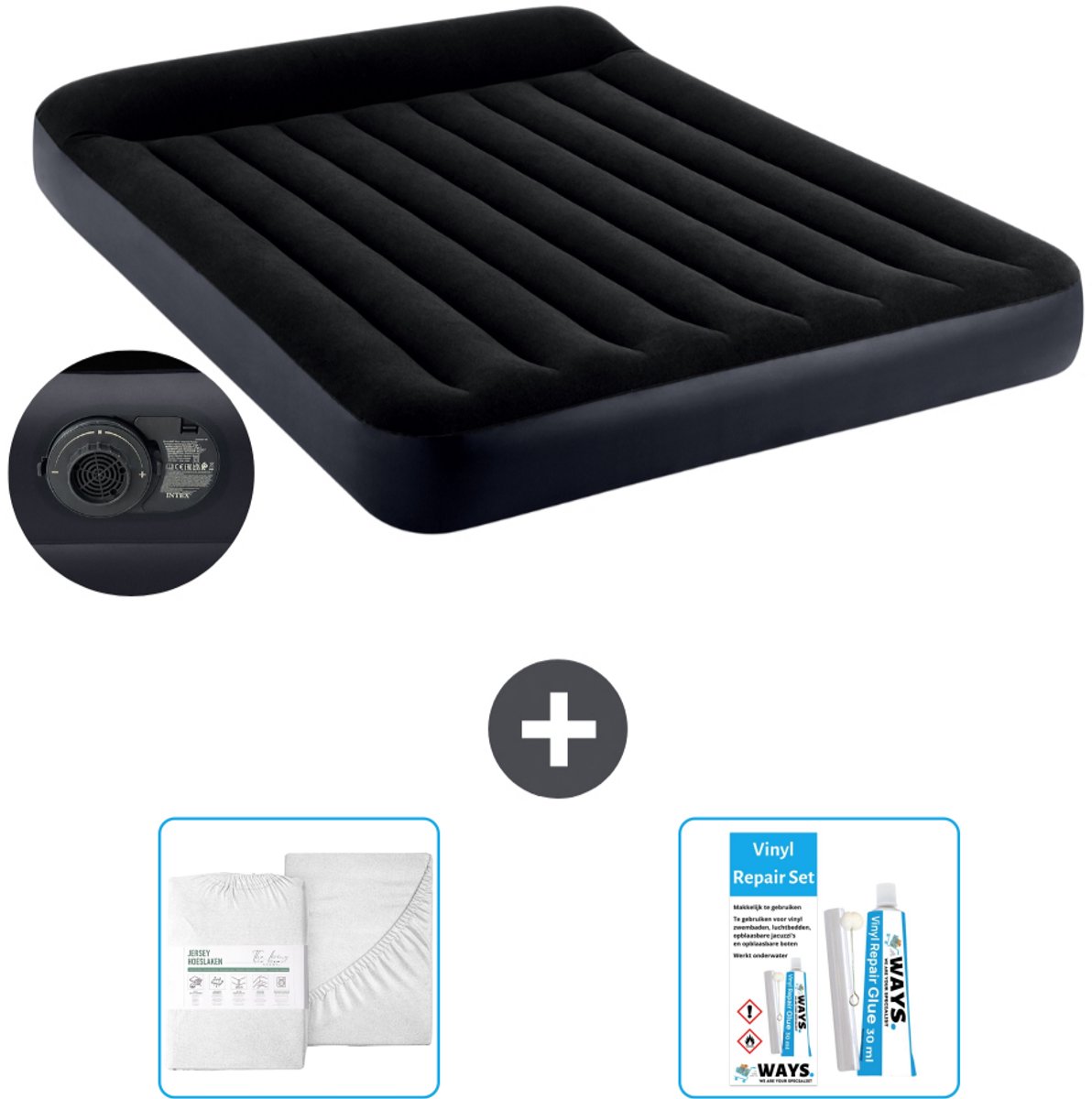 Intex Luchtbed - 2-Persoons - 152 x 203 x 25 cm - Blauw - Inclusief pomp - Accessoires CB16