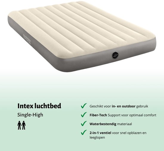 Intex Luchtbed - 2-Persoons - 152 x 203 x 25 cm - Beige - Inclusief Hoeslaken - Kussen - Pomp - Reparatieset en Kussenbeschermer van Intex — afbeelding 5