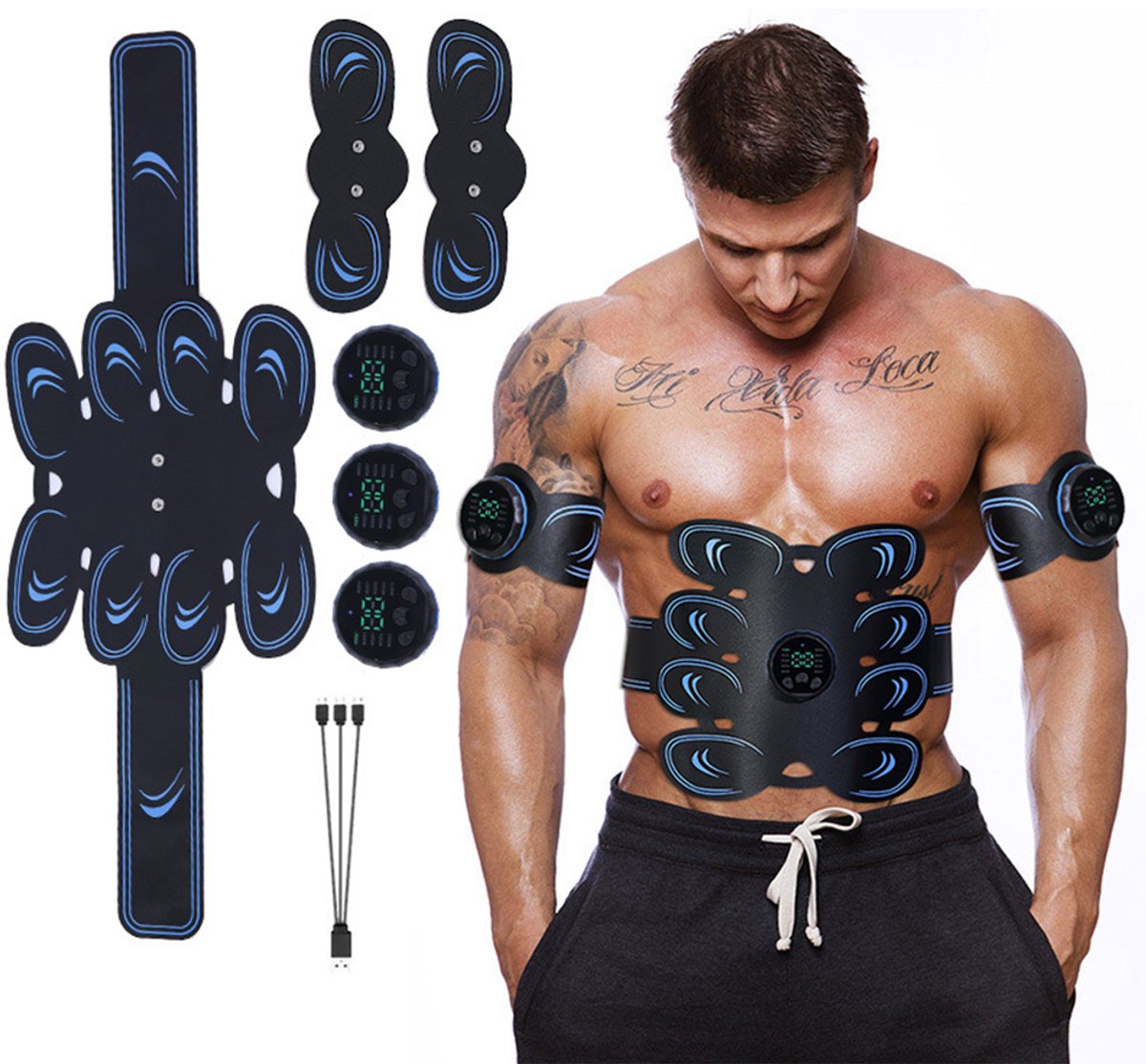 REDOM EMS buikspierband – EMS buikspiertrainer – spierstimulator – buikspieren trainen – thuisfitness & training – 10 standen – USB oplaadbaar – zwart