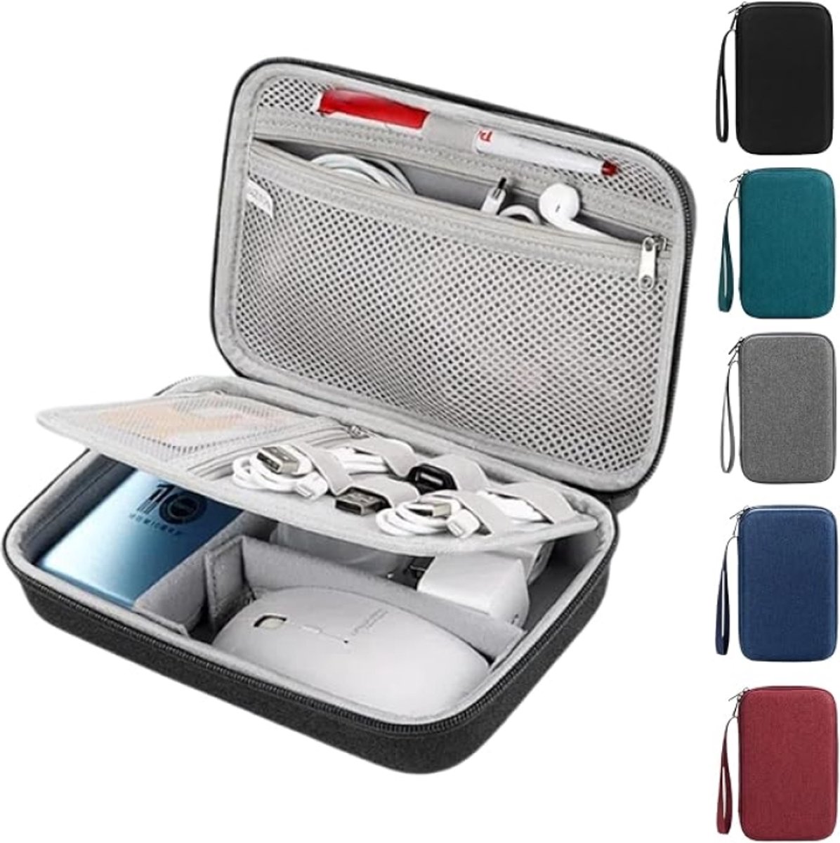 Huis Geluk Hard Electronics Travel Organizer Case voor MacBook Opladers en Opslag - Waterdicht Schokbestendig 2-laags Ontwerp (Zwart)