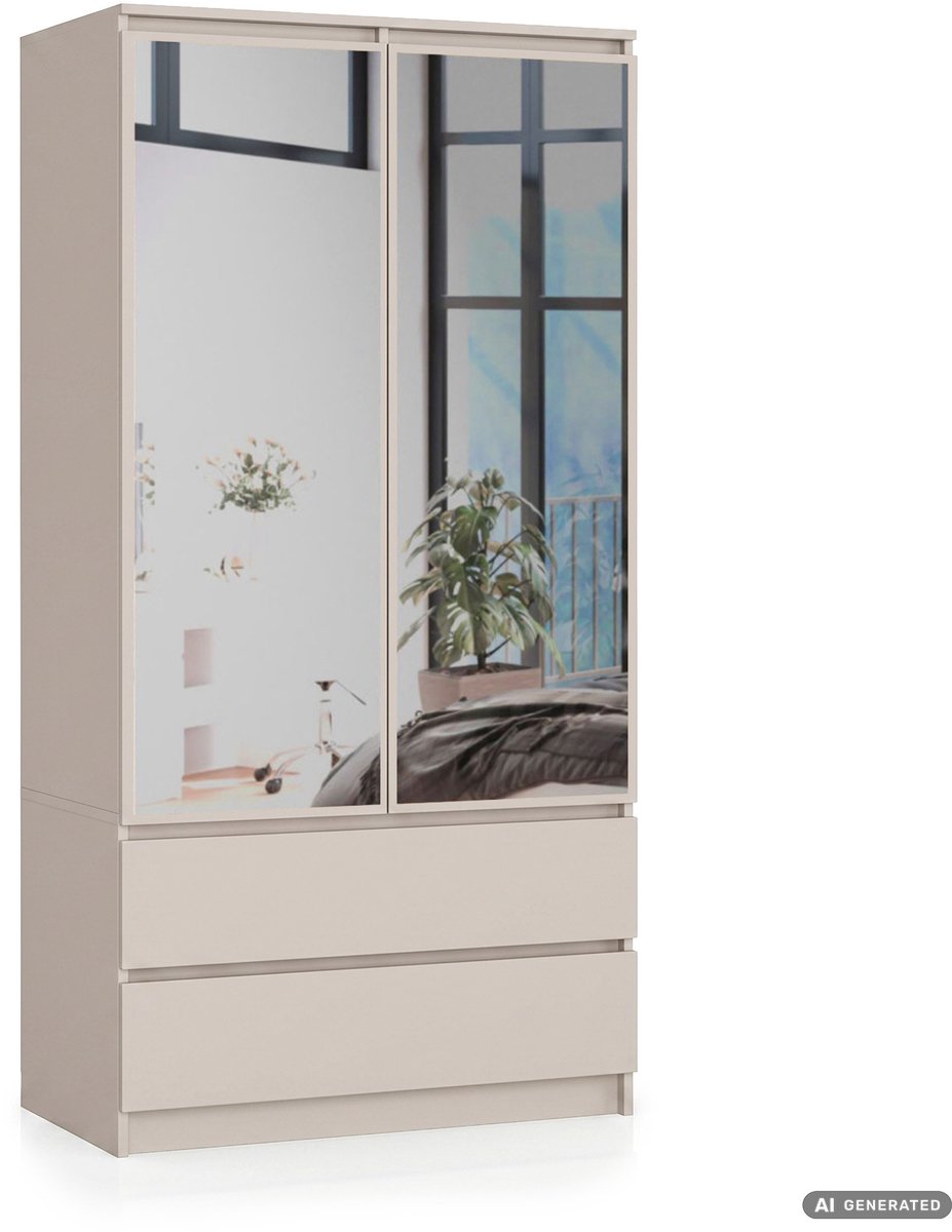 Kledingkast S90 met Spiegel 2 Deuren en 2 Lades / AKORD Furniture Factory / Kasjmier / 90 x 180 x 51 cm
