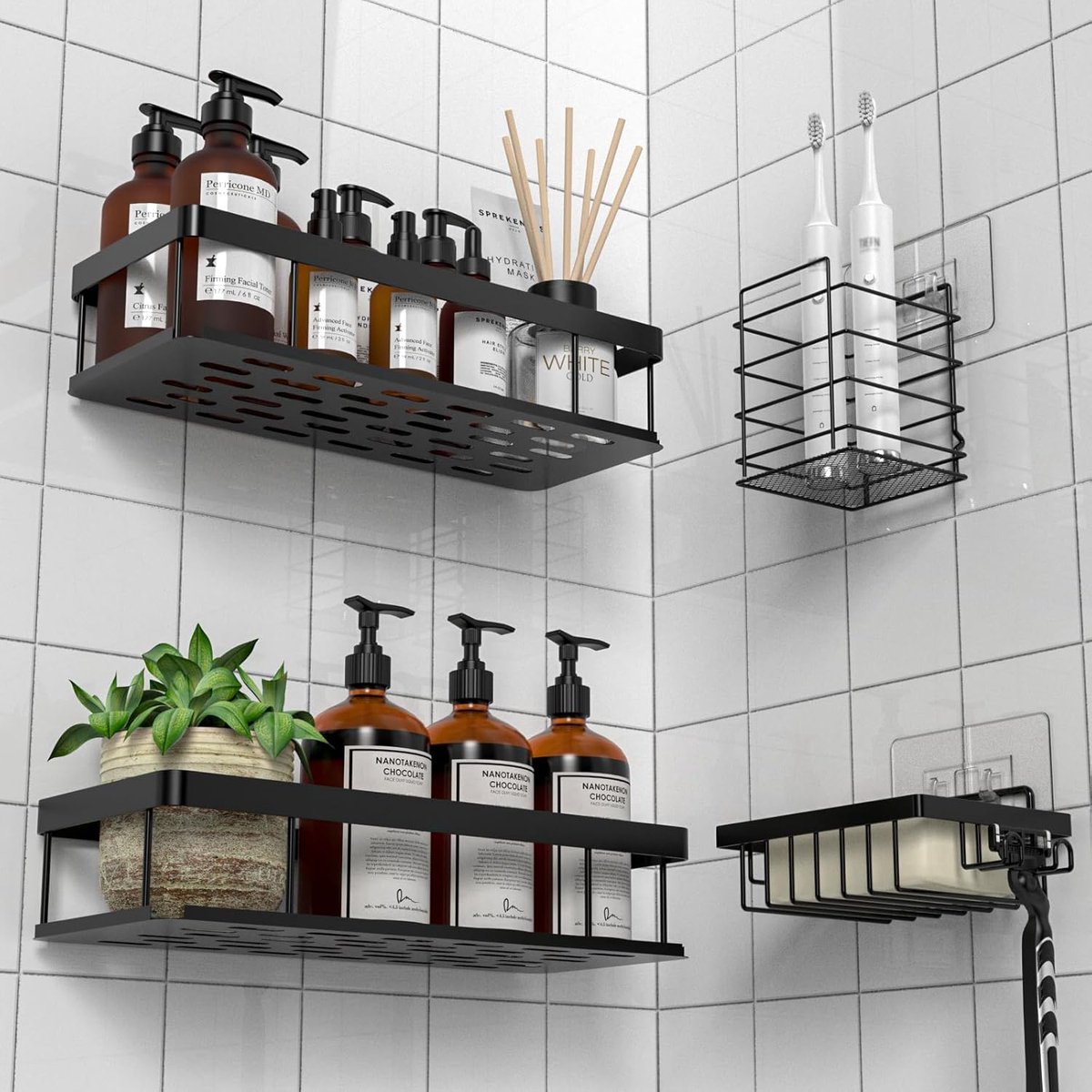 Merkloze Douche Organizer Set - 4 Delig, Zonder Boren