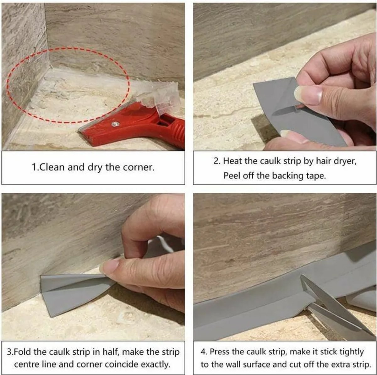 Afdichtingstape, siliconen afdichtingstape Geschikt voor de badkamer, grijs, zelfklevend, PE-tape Geschikt voor badkuipen, Geschikt voor keukenhoeken, 38 mm, 3,2 m - (2 rollen)