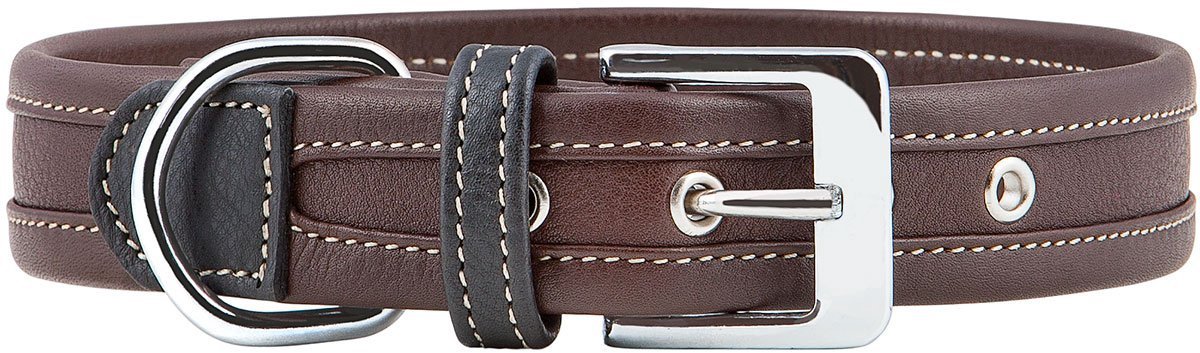 Knuffelwuff zachte echt lederen hondenhalsband Midpines bruin 40-47cm, 2,8cm