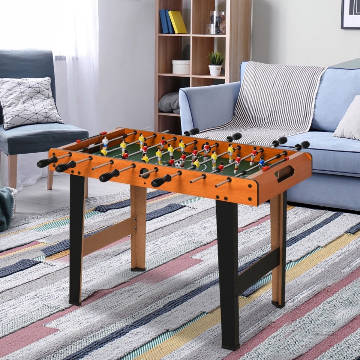 REDOM - Tafelvoetbaltafel - Lange en korte poten - 22 spelers en 8 stangen - Scoreteller - Hout en roestvrij staal - Naturel hout - 84,5 x 40 x 61,2 cm