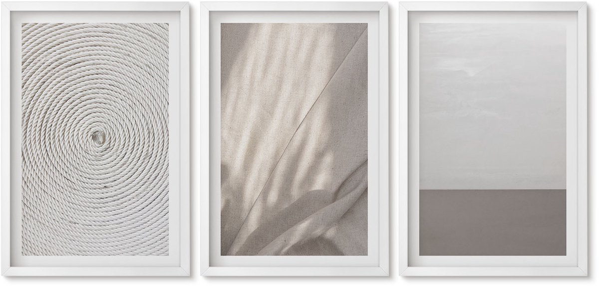 Wallfluent 3-Delige Schilderij Set - Verfijnde Natuurlijke Texturen In Boho-Stijl - 40 x 60 - Wanddecoratie - Muurdecoratie - Moderne Interieurdecoratie - Moderne Wanddecoratie