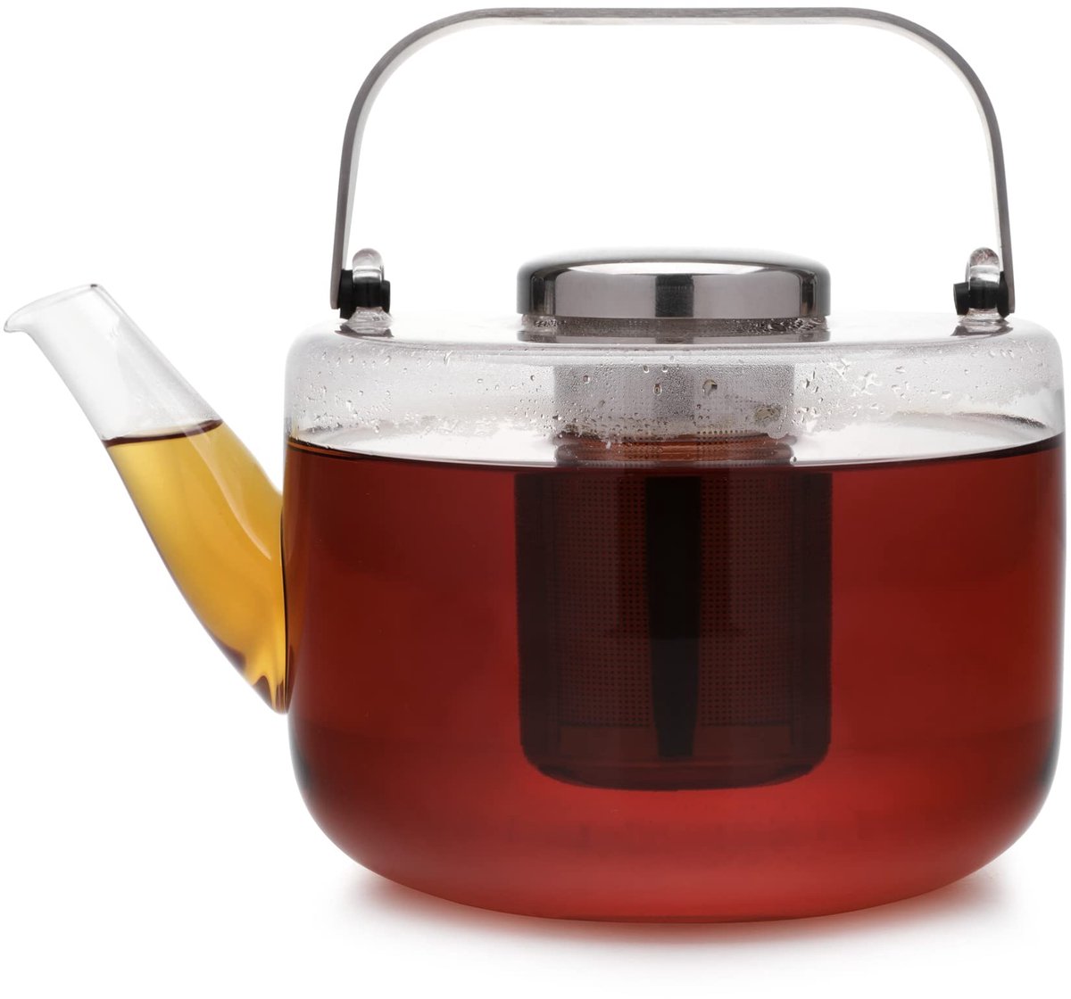 Famanu – Theepot met filter van glas, transparant, 1,3 liter inhoud, ideaal voor het zetten van verse thee