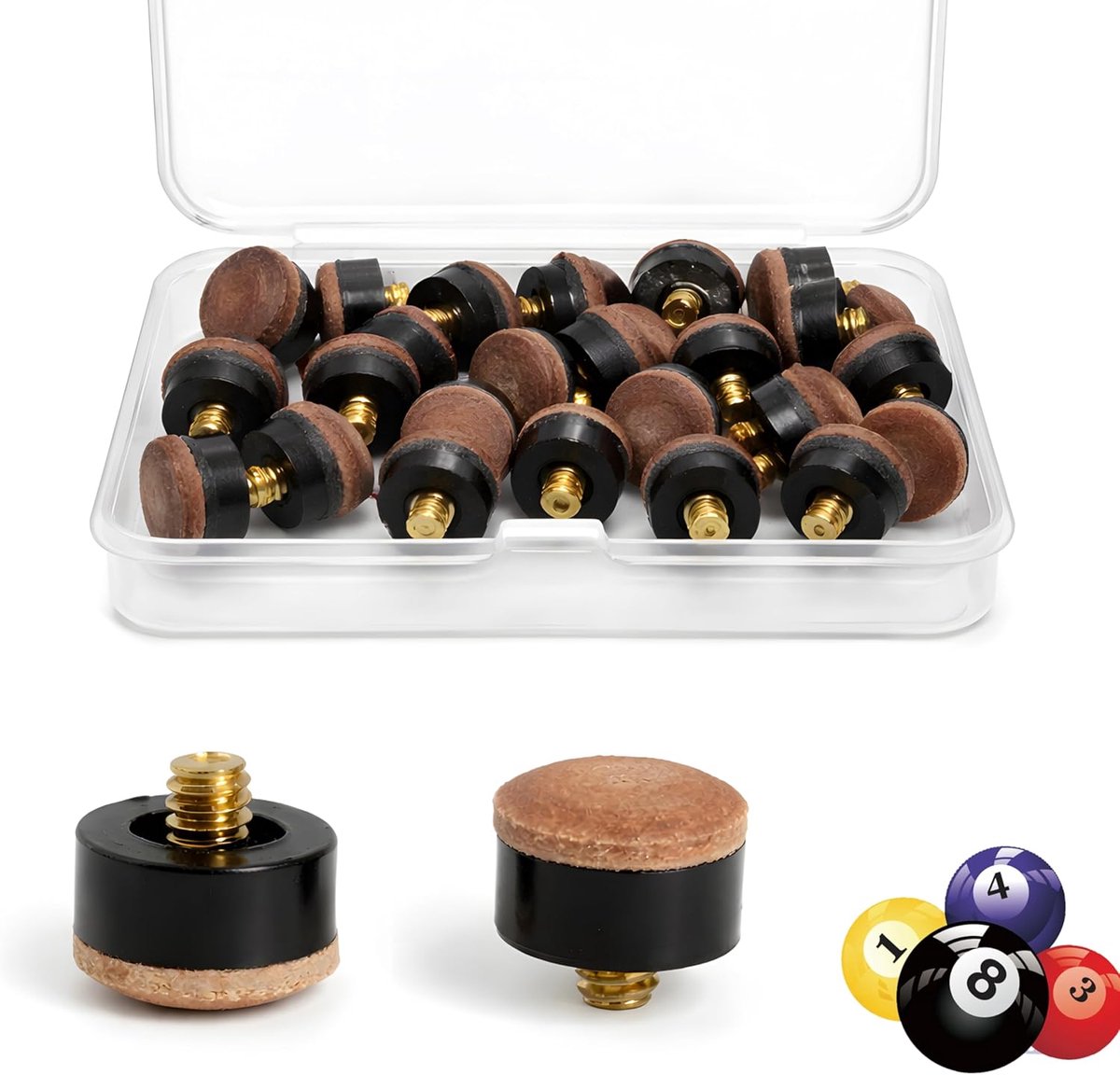 Set van 20 schroefbare biljartkeu-punten 12 mm + 13 mm met M8-schroefdraad - ShopVlot