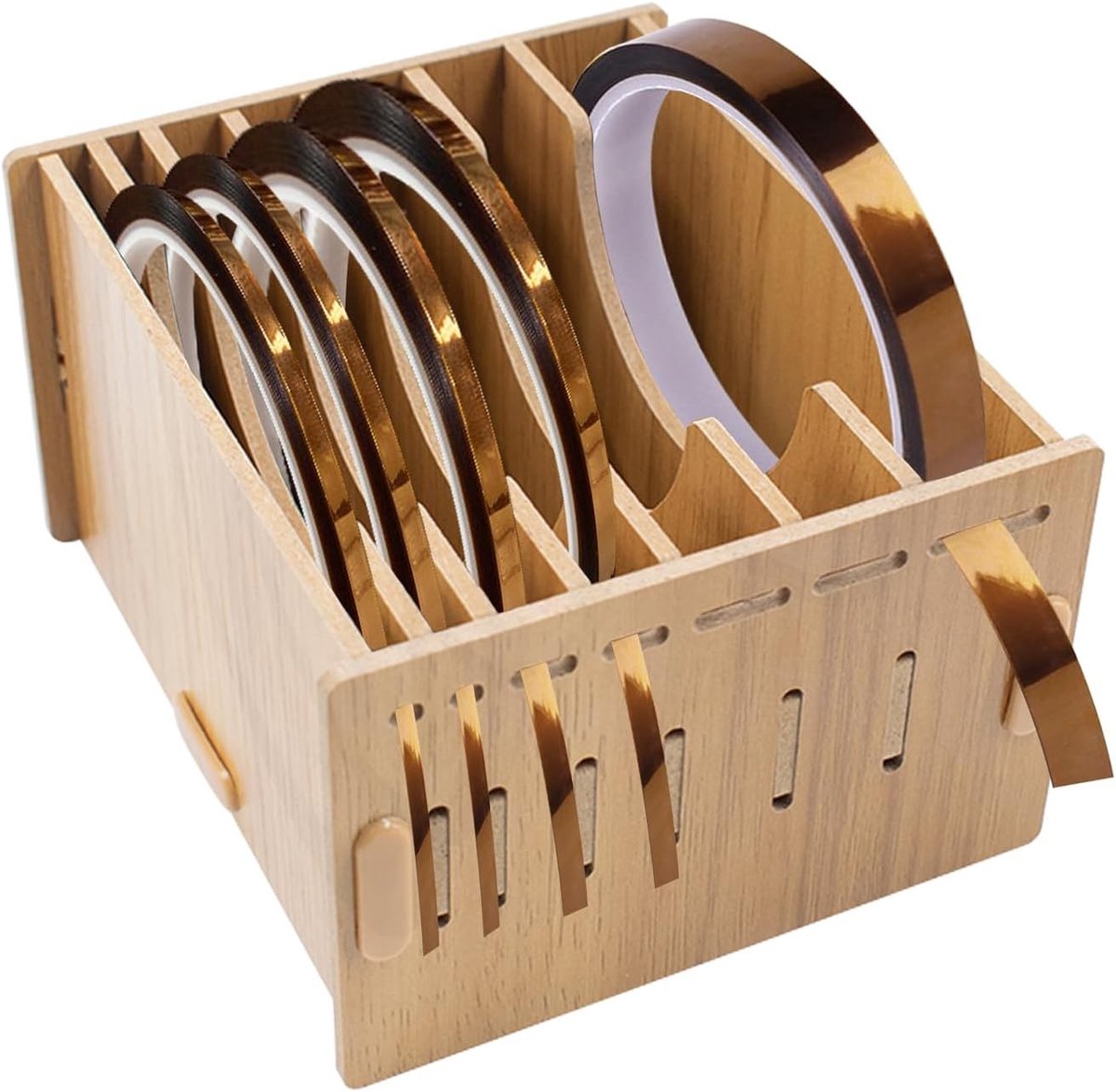 Koperfolie-dispenser - Bruin - 13,5 x 11,7 x 8 cm - Houten Tape-Dispenser met 7 Vakken - Voor Glaskunstenaars