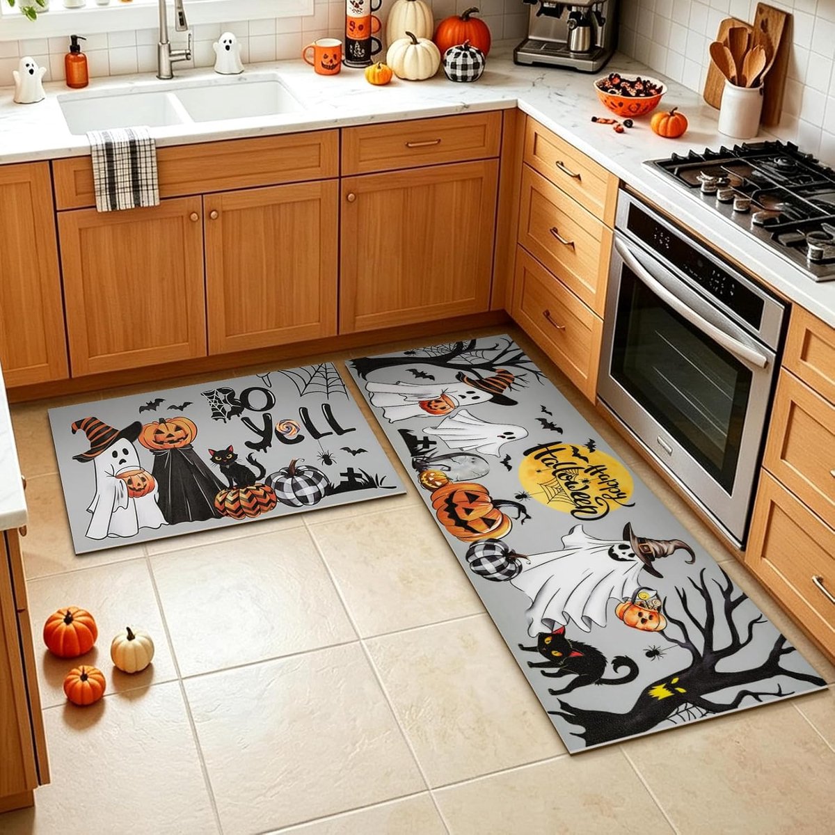 comfoyar Halloween spookpompoen keukentapijten, set van 2, voor op de vloer - ShopVlot