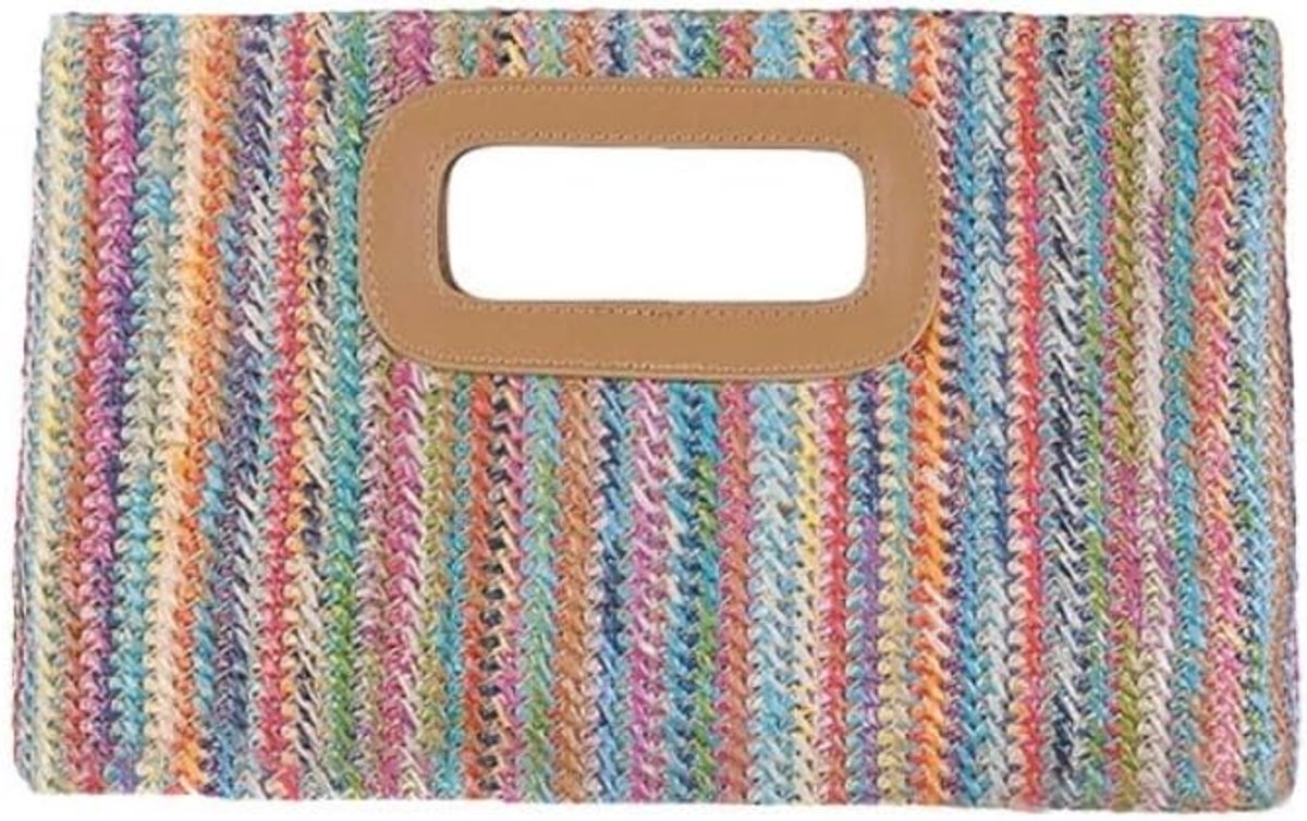 Chique stro Clutch Portemonnees voor Vrouwen Schouder Crossbody Portemonnee met Gouden Ketting, Geweven Strand - ShopVlot