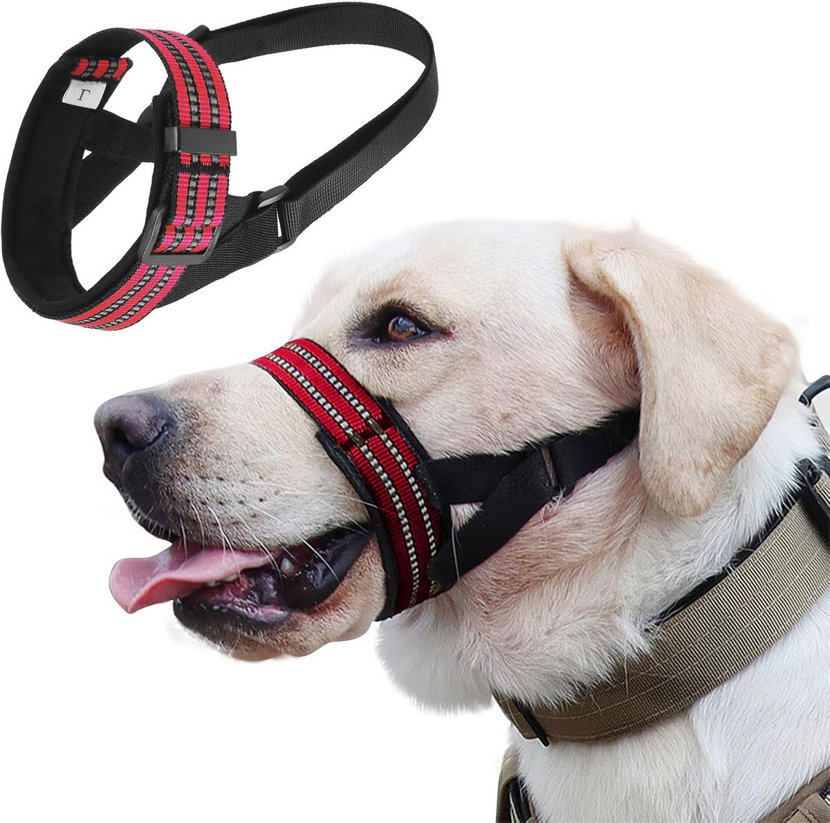 Ulisem - Hondenmuilkorf - Muilkorf voor Middelgrote en Grote Honden - Verstelbare Hondenmuilband - Ademend Nylon - Reflecterend - Tegen Bijten en Kauwen - Drinkbaar - Rood -L