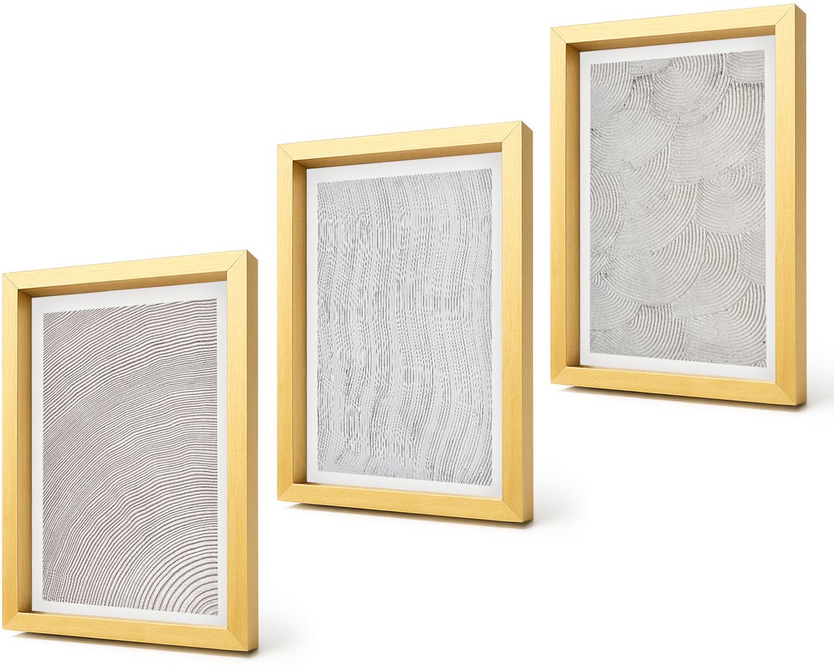 Coloray 4-Delige Schilderij Set - Patronen in het zand: lineaire geometrische structuren - 20 x 30 cm - Stijlvolle Muurdecoratie - Kantoor - Moderne Wanddecoratie