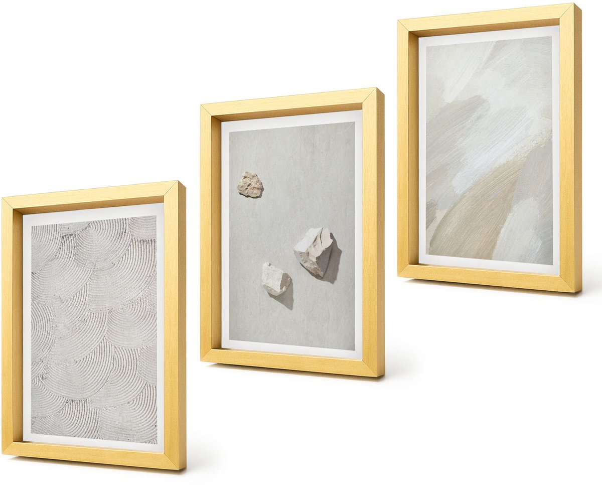 Coloray 4-Delige Schilderij Set - Zandstenen en moderne verftexturen - 20 x 30 cm - Decoratieve Schilderijen - Wanddecoratie - Hal - Woonkamer Decoratie