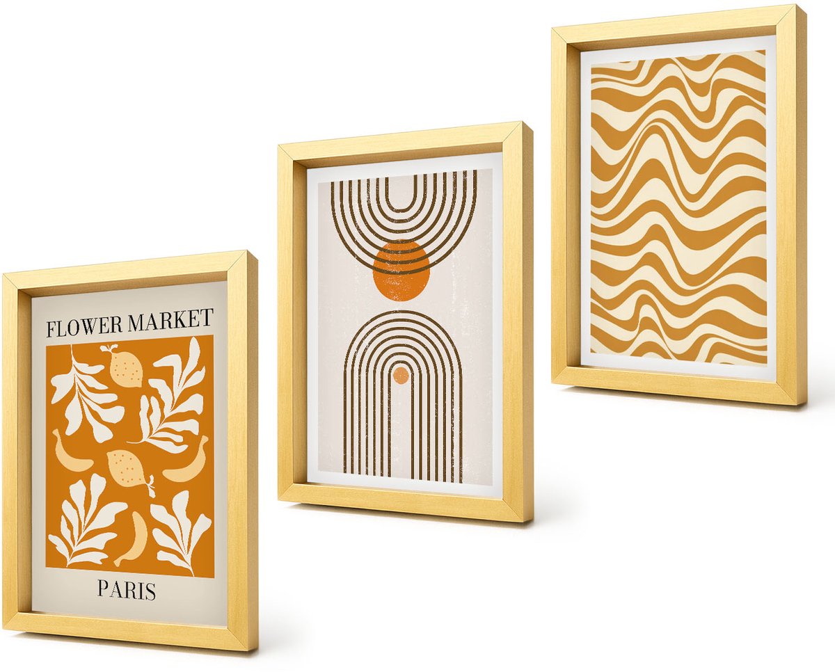Coloray 4-Delige Schilderij Set - Modeposters met bloemen- en geometrische patronen - 20 x 30 cm - Muurdecoratie - Wanddecoratie - Hal - Woonkamer Decoratie