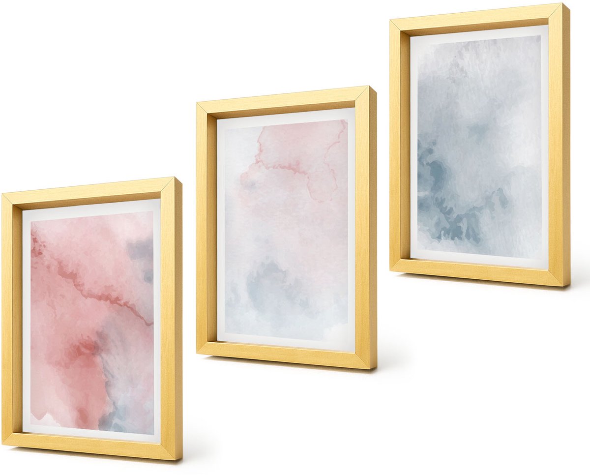 Coloray 4-Delige Schilderij Set - Pastelkleurige aquarelverf op canvas met kleurrijke texturen - 20 x 30 cm - Decoratieve Muurdecoratie - Slaapkamer - Moderne Wanddecoratie