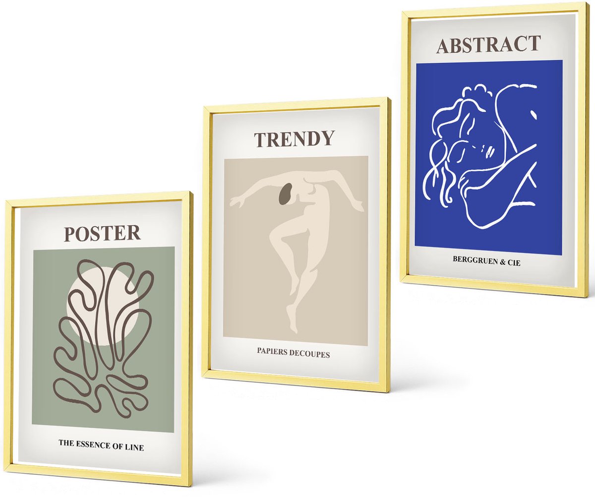 Coloray 3-Delige Schilderij Set - Citroenbomen In Potten En Vazen - 40 x 40 cm En 40 x 60 cm - Muurdecoratie - Schilderijen Set - Woonkamer - Decoratieve Schilderijen