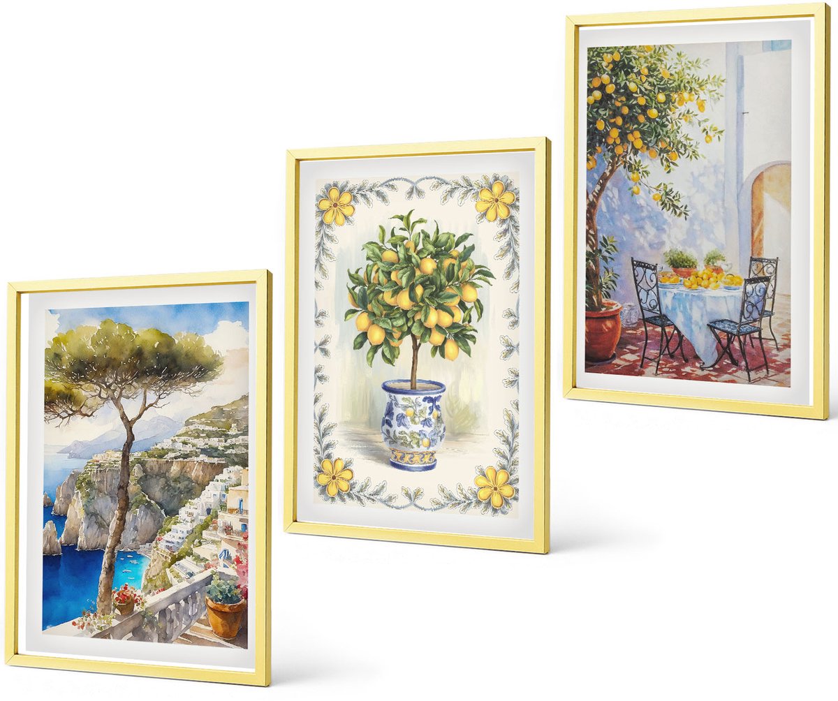 Coloray 3-Delige Schilderij Set - Retro-Stijl Stadsgezichten Sedona Sintra Sevilla Valletta - 40 x 40 cm En 40 x 60 cm - Decoratieve Schilderijen - Wanddecoratie - Hal - Interieur Decoratie