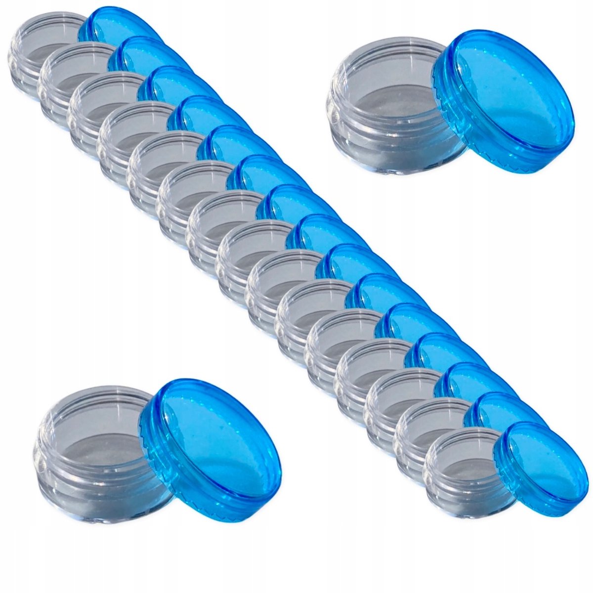 100x Potjes 5ml voor Nail Art - Transparant met Blauw Deksel