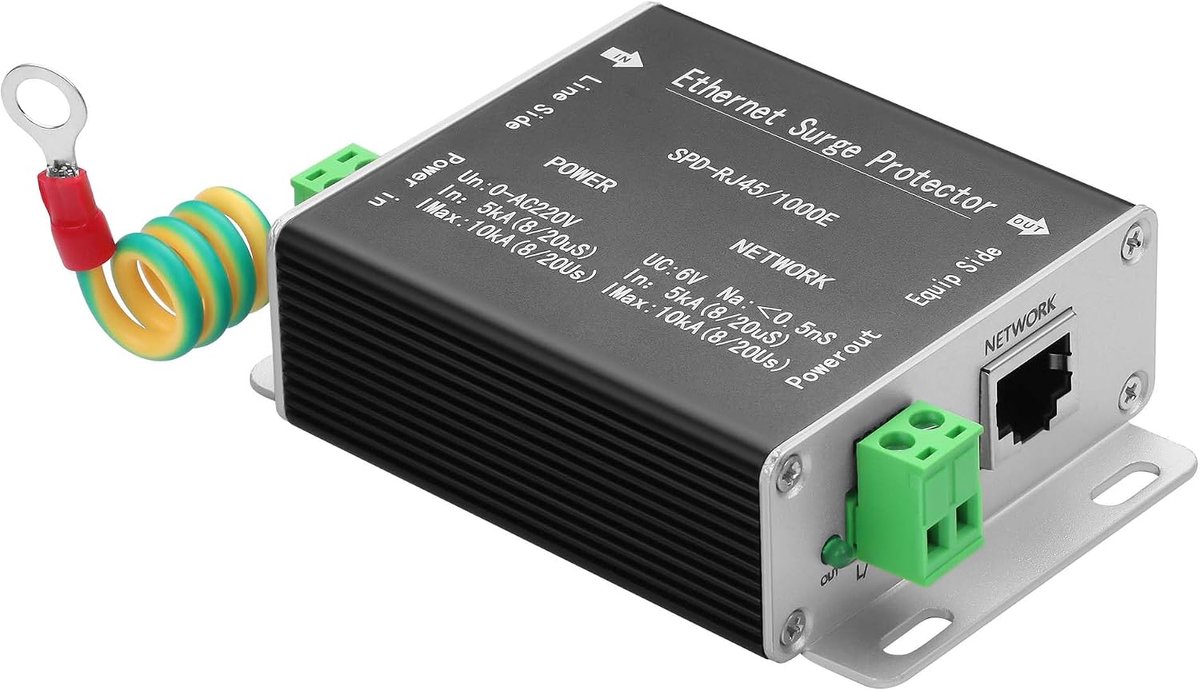 GINTOOYUN Ethernet Surge Protector Gigabit,Ethernet Lightning Arrest Network Surveillance Camera Power Supply 2-in-1 - ShopVlot